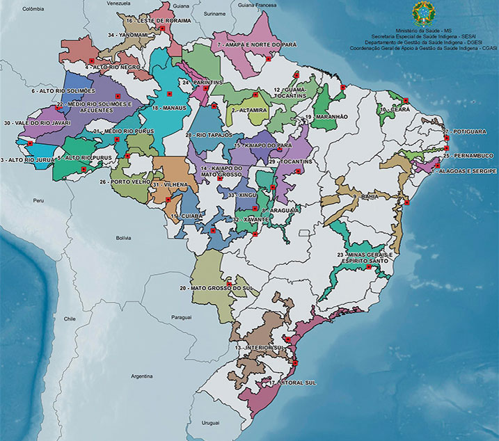Mapa dos 34 Dseis que compõem o Subsistema
