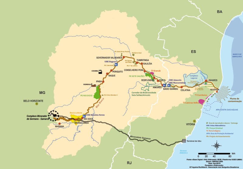Eduardo Barcelos reproduziu no mapa o caminho da lama até o litoral do Espírito Santo Eduardo Barcelos